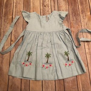 Fantaisie kids blue palm tree embroidered dress
